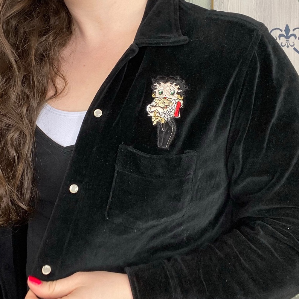 Vintage Betty Boop Embroidered Velvet Velour Top RARE Made in Italy